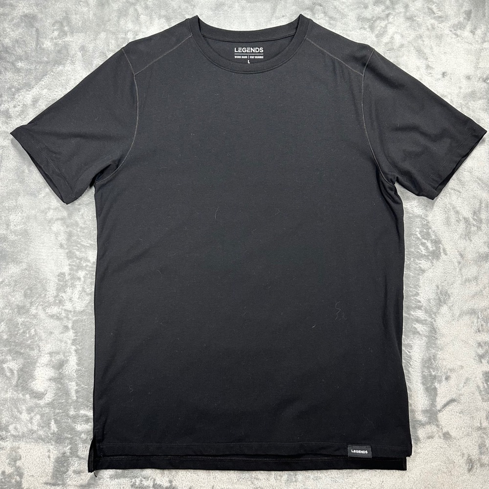 Legends Mens Black Short Sleeve Athletic T-Shirt Crew Neck Split Hem Large